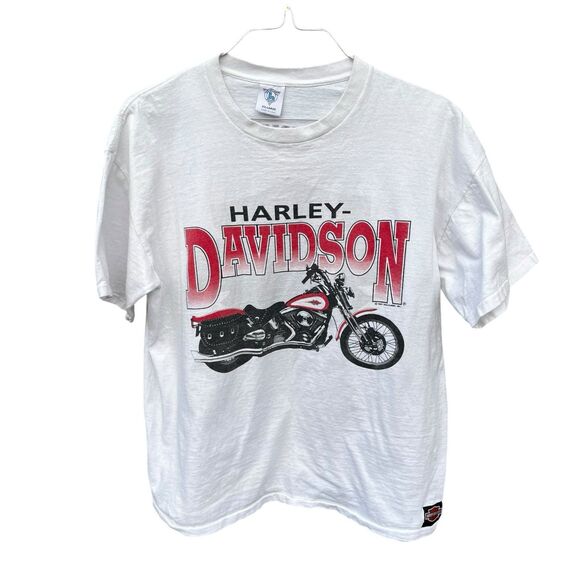 Vintage 90s Harley Davidson Motorcycle White Shirt XXL Single Stitch USA Eagle - Picture 1 of 16